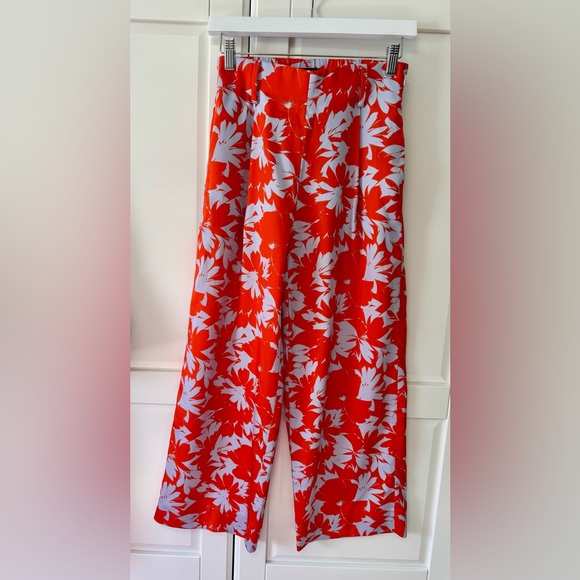 J. Crew Ratti Falling Leaves Wide Leg Silky Pants in Orange & Pale Blue Floral - Picture 4 of 7
